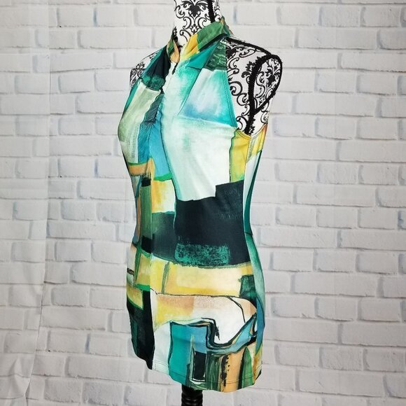 La Squadra zip front sleeveless geo print top sz s - Picture 7 of 8